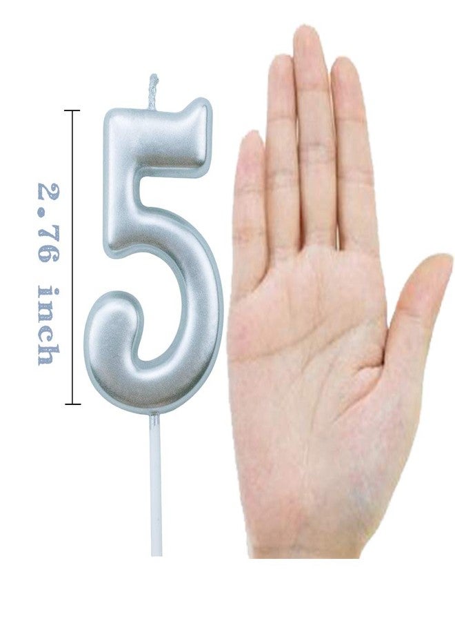 XNOVA 5th Birthday Candle Five Years Silvery Happy Birthday Number 5 Candles for Cake Topper Decoration for Party Kids Adults Numeral 15 54 59 85 58 50 25 75 - Image 2